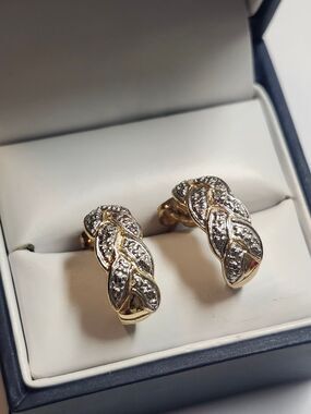 Diamond Accent Sterling Silver Half Hoop Earrings Gold Overlay Prime Art & Jewel